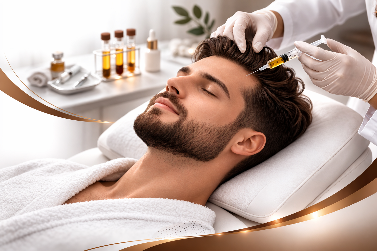 Patient receiving photo-diode scalp therapy